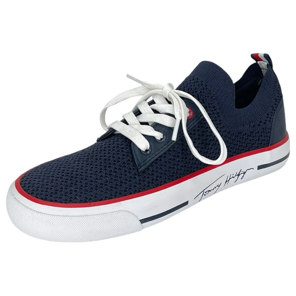 NWOB Tommy Hilfiger Gessie Navy Knit Stretch Womens Sneakers Size 7.5M